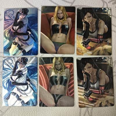花开卡拍第37期（9月7号周日截拍，品控勿拍!!!拍品不寄存，运费5元，自制卡难免瑕疵，可能存在轻微撞角爆边等出厂瑕疵，品控介意勿拍！） - ACG美女卡牌 人物双闪纹三组共6张 粗闪+彩闪