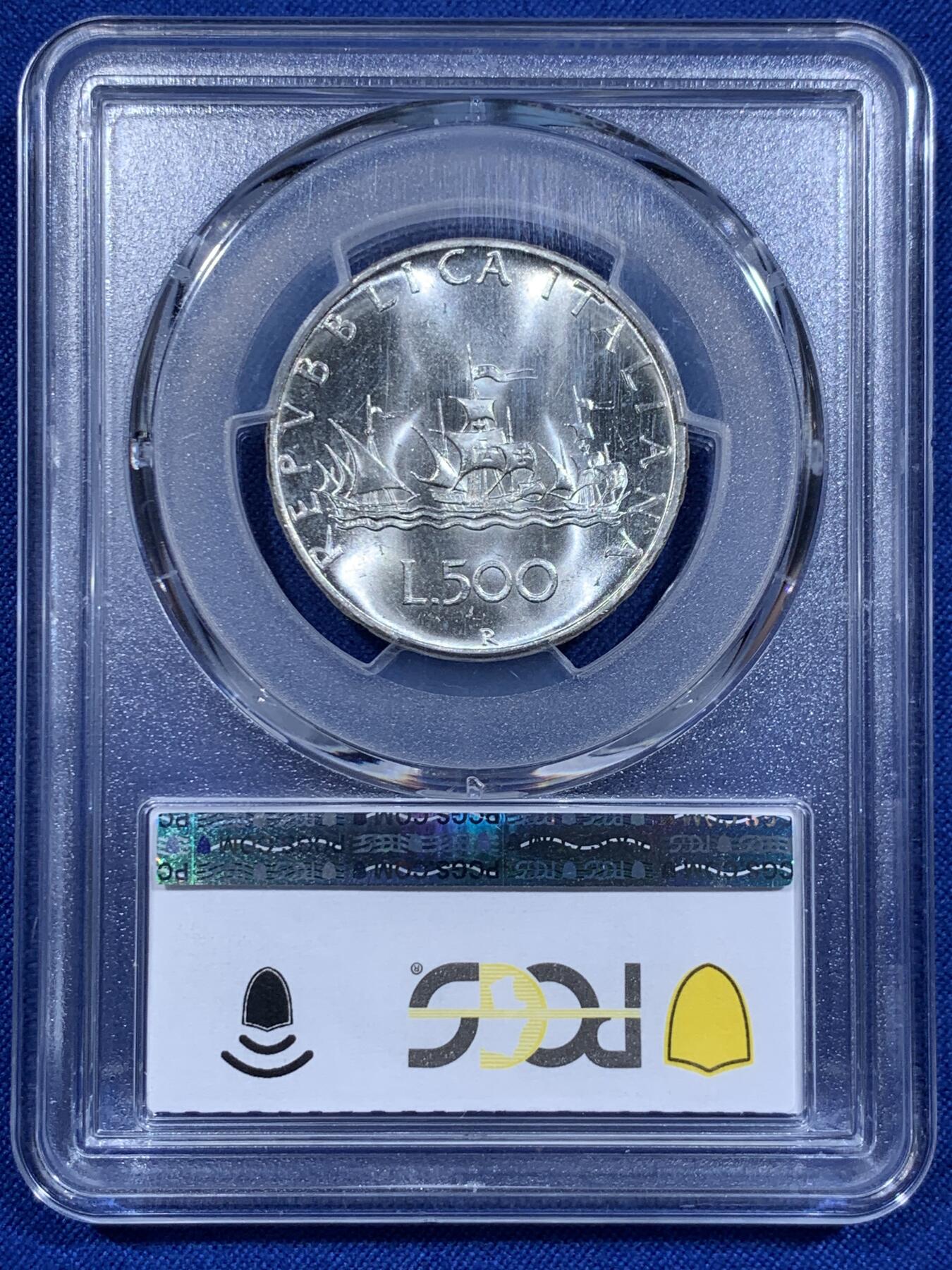 《竞宝斋》第416场 周日，周一，2场连拍 （全场包邮） PCGS MS66 意大利 1967年 帆船少女 500里拉 银币