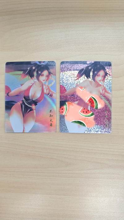花开卡拍第37期（9月7号周日截拍，品控勿拍!!!拍品不寄存，运费5元，自制卡难免瑕疵，可能存在轻微撞角爆边等出厂瑕疵，品控介意勿拍！） - 青鸾殿卡牌艺术卡 不知火舞 折光彩闪正常版+钻闪艺术版 2张
