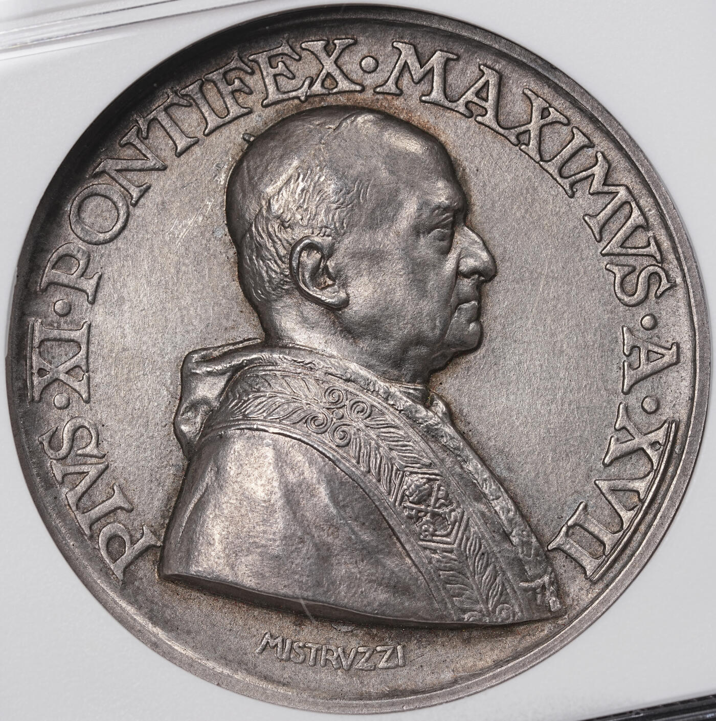修遠堂世界钱币第八十三期 NGC MS63 1938年梵蒂冈-拉特朗大学纪念高浮雕大银章