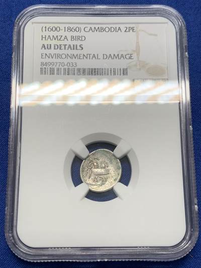 《竞宝斋》第416场 周日，周一，2场连拍 （全场包邮） - NGC AU 1600-1860 柬埔寨 神鸟小鸟 2PE 打制银币 老包浆