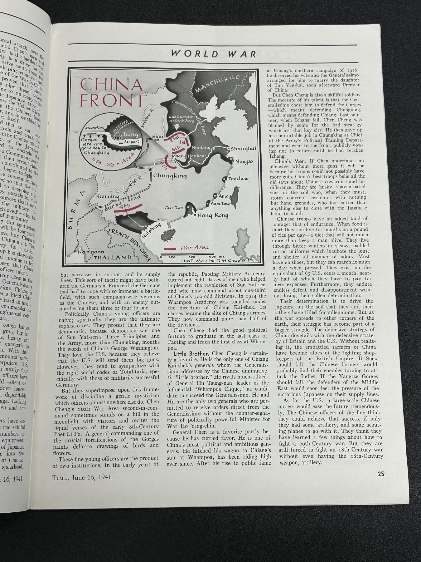 西秦中古拍卖第五十七期 《时代》周刊1941年6月16日 封面人物：陈诚 重庆的保卫者
