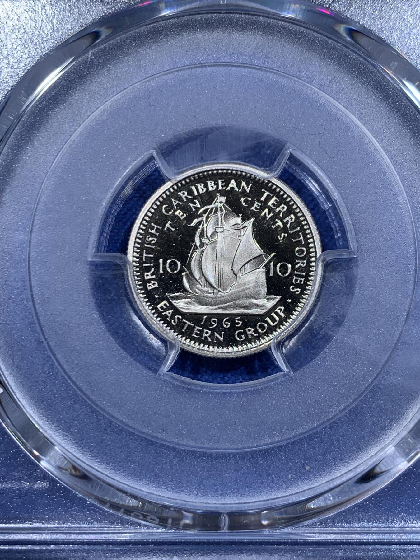 《竞宝斋》第416场 周日，周一，2场连拍 （全场包邮） PCGS PR69DCAM 东加勒比1965年10分镍币