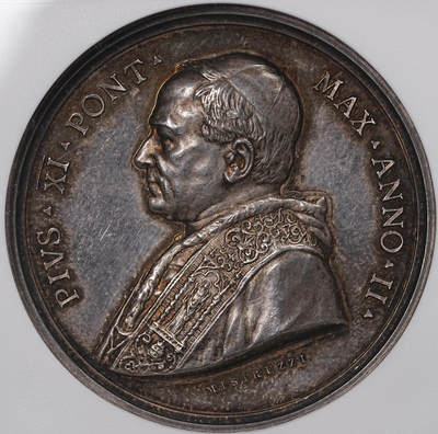 修遠堂世界钱币第八十三期 - NGC MS63 1923年梵蒂冈-圣托马斯·阿奎纳纪念高浮雕大银章