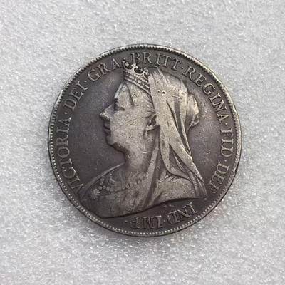 世界钱币专场拍卖 - 1900年英国维多利亚女王披纱马剑1克朗流通银币 28克 92.5%银
