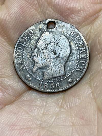 2025年第八十七场(总第一百一十三场）外国好品散币(免佣金) 打孔–法兰西第二帝国1856年5生丁(拿破仑三世前期，MA标，马赛造)