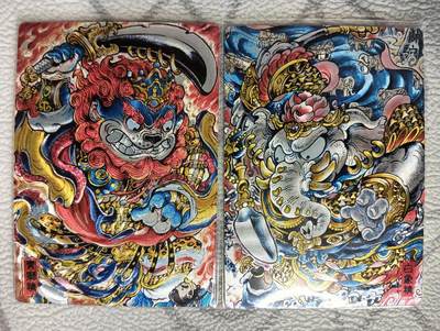 花开卡拍第37期（9月7号周日截拍，品控勿拍!!!拍品不寄存，运费5元，自制卡难免瑕疵，可能存在轻微撞角爆边等出厂瑕疵，品控介意勿拍！） - 奇点卡牌 山丘独家授权狮驼岭三妖 青狮白象粗闪一对