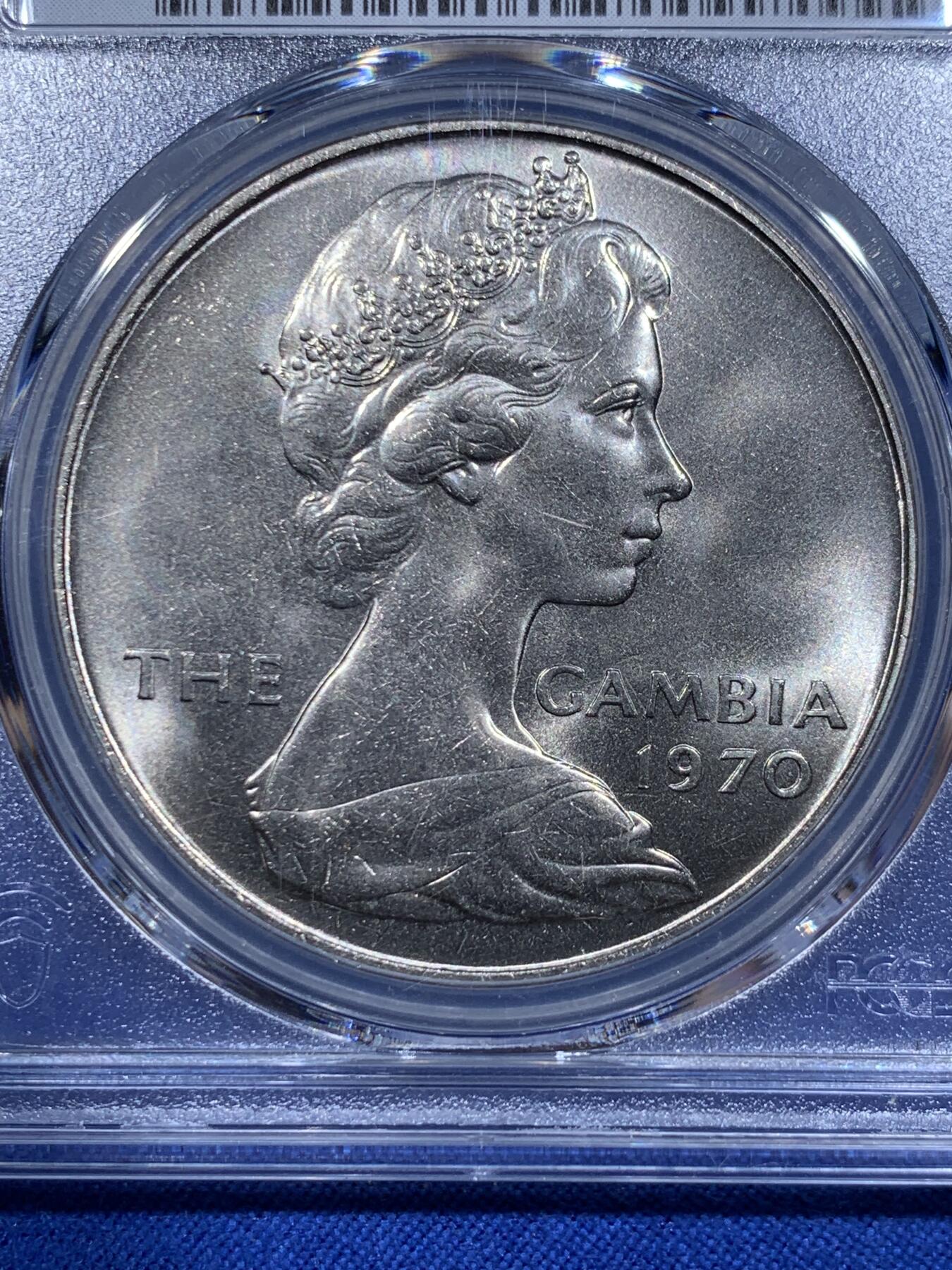 《竞宝斋》第416场 周日，周一，2场连拍 （全场包邮） PCGS MS66 冈比亚1970年8先令大河马币，普制版大镍币，高分难得