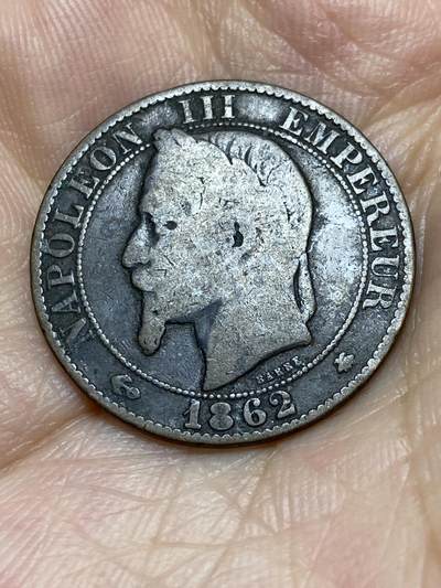 2025年第八十七场(总第一百一十三场）外国好品散币(免佣金) 法兰西第二帝国1862年5生丁(拿破仑三世后期桂冠版，A标巴黎造)