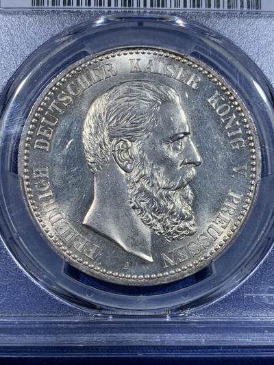 《竞宝斋》第417场 周日，周一，2场连拍 （全场包邮） PCGS MS63 德国1888年普鲁士腓特烈三世 三皇年5马克银币 币面干净 银光充足