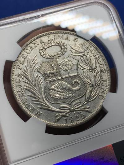《竞宝斋》第417场 周日，周一，2场连拍 （全场包邮） NGC AU55 秘鲁1925年早期一索尔银币 老包浆