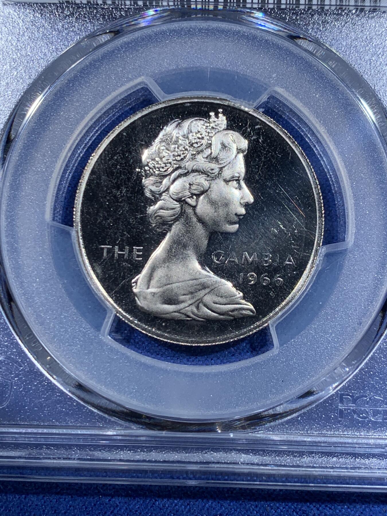 《竞宝斋》第417场 周日，周一，2场连拍 （全场包邮） PCGS PR66CAM 冈比亚1966年2先令瘤牛精制币