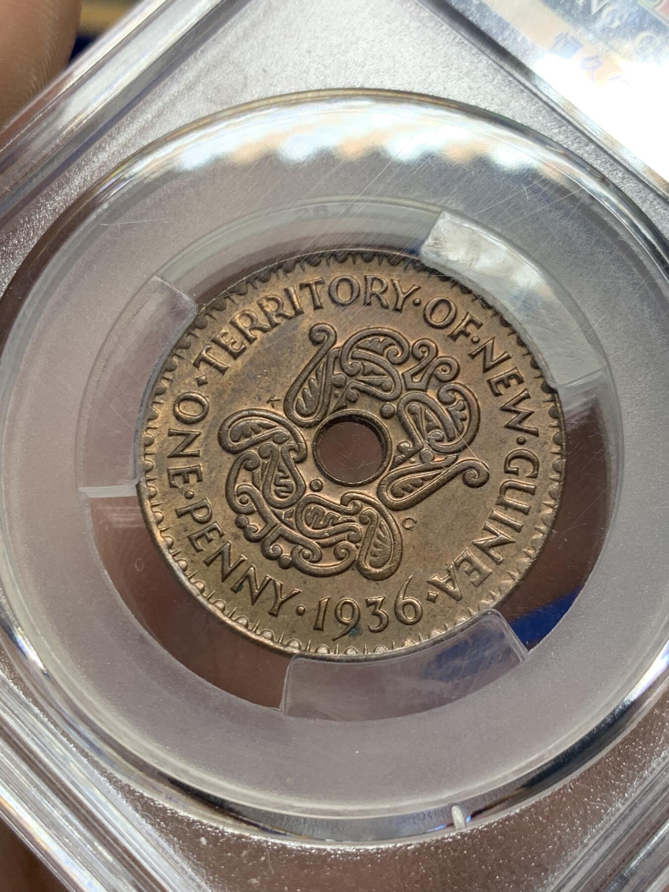 《竞宝斋》第417场 周日，周一，2场连拍 （全场包邮） 爱藏 MS60 新几内亚1936年1便士铜币，爱德华八世版本，给分严格