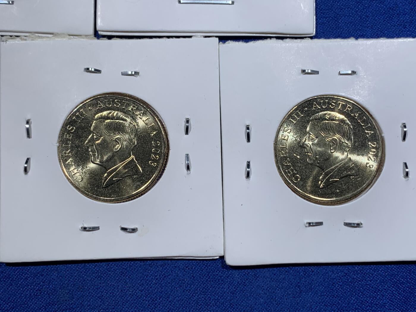 《竞宝斋》第417场 周日，周一，2场连拍 （全场包邮） 五枚一组 2023年首版查尔斯头像一澳元 2023年11月登基 仅发行1个月就改铸2024版了 值得投资