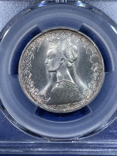 《竞宝斋》第417场 周日，周一，2场连拍 （全场包邮） PCGS MS67 意大利500里拉银币 1970哥伦布文艺复兴少女 卷拆车轮光高分！