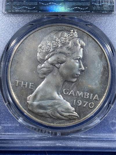 《竞宝斋》第417场 周日，周一，2场连拍 （全场包邮） PCGS PR66 冈比亚1970年8先令大河马币，精制版大银币，高分可藏。