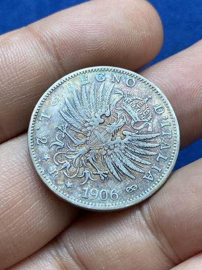 《竞宝斋》第417场 周日，周一，2场连拍 （全场包邮） 意大利1906年2里拉银币 少见版别