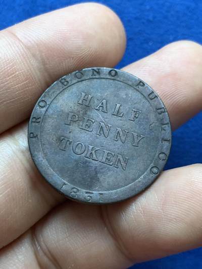 《竞宝斋》第417场 周日，周一，2场连拍 （全场包邮） 马恩岛 1831年 1/2便士代用币 铜币 重8.14克，直径28.4毫米