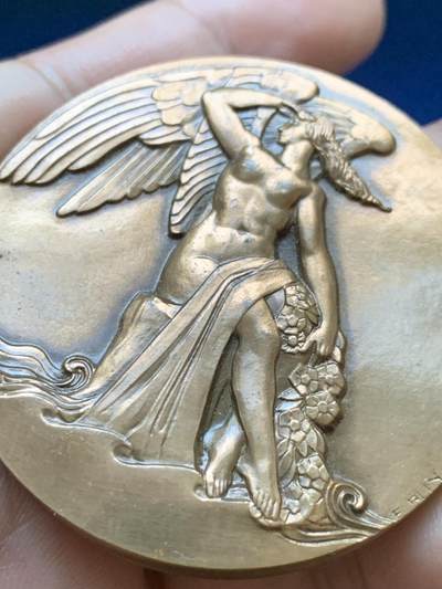 《竞宝斋》第417场 周日，周一，2场连拍 （全场包邮） 法国东南燃气电力公司纪念铜章 88.4克 49.4mm 丰饶角铜标