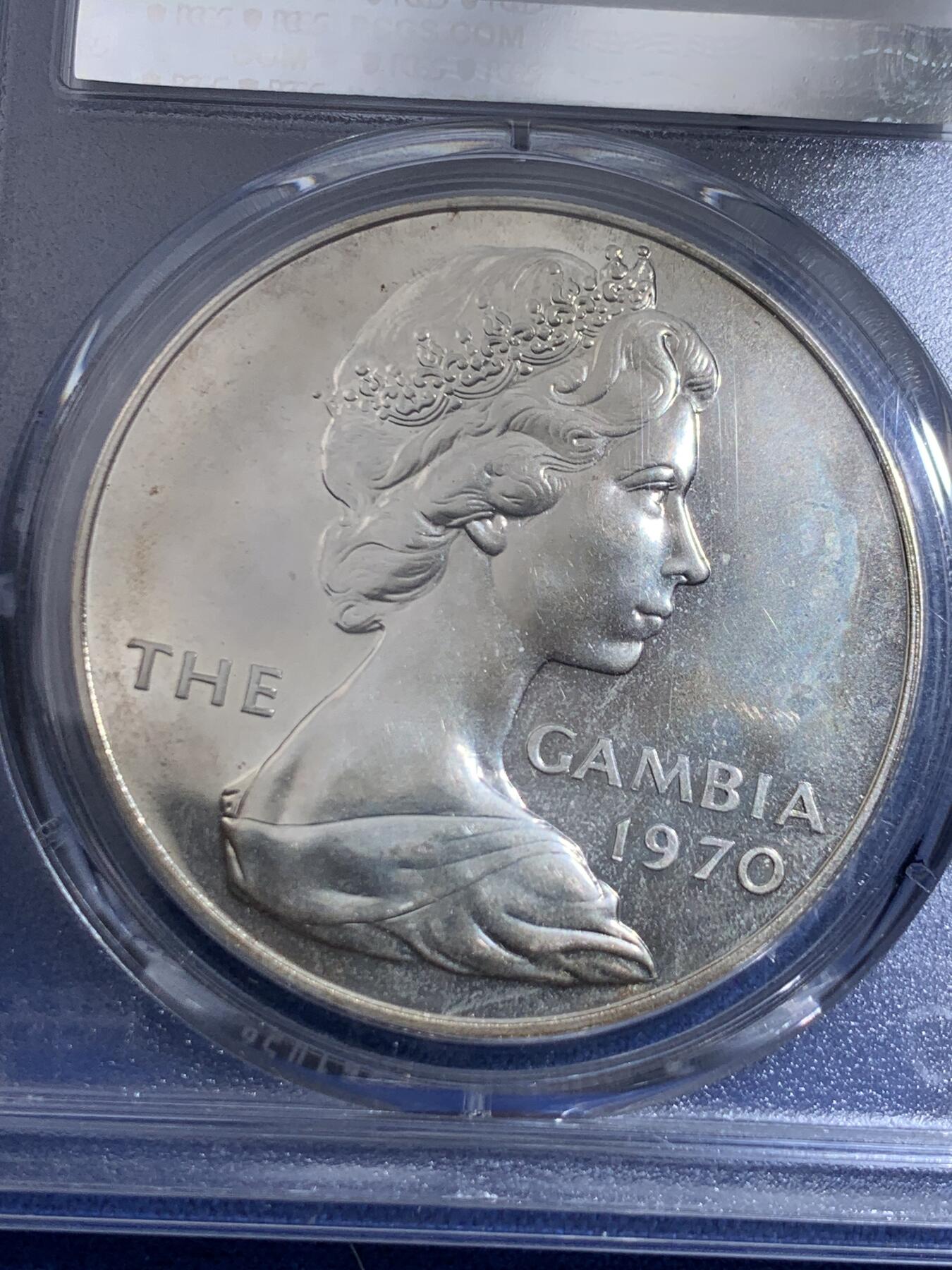 《竞宝斋》第417场 周日，周一，2场连拍 （全场包邮） PCGS PR66 冈比亚1970年8先令大河马币，精制版大银币，高分可藏。