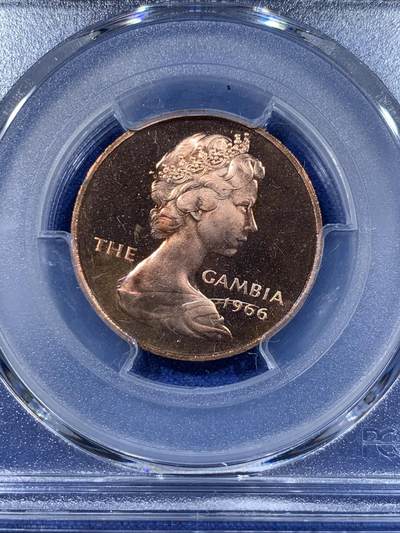 《竞宝斋》第417场 周日，周一，2场连拍 （全场包邮） PCGS PR66RBDCAM 冈比亚1966年1便士帆船精制币