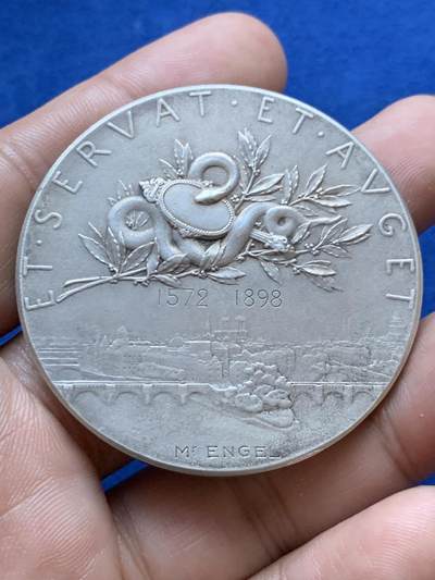 《竞宝斋》第417场 周日，周一，2场连拍 （全场包邮） 法国1898年巴黎证券交易所大银章，Roty大师名章，直径50MM，65.4克，边铭丰饶角+2ARGENT