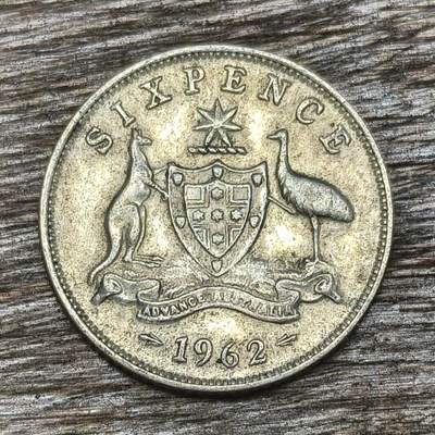 【铜匠收藏】★第130加场★精品币章场，200包邮，不满200.支付运费5元。《接受代拍 代送NGC评级》 - 澳大利亚 1962年 6便士 银币