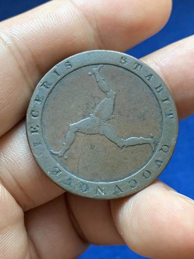 《竞宝斋》第417场 周日，周一，2场连拍 （全场包邮） 马恩岛1813年车轮1便士铜币，少见品种。