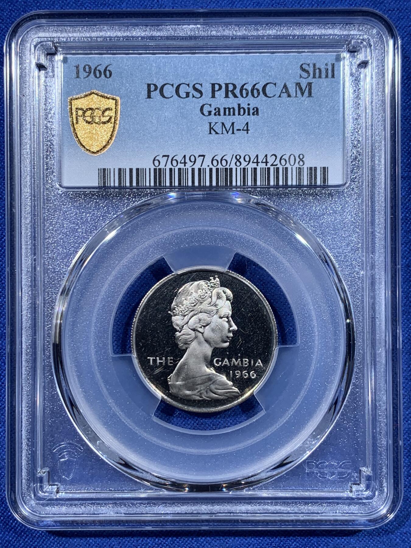 《竞宝斋》第417场 周日，周一，2场连拍 （全场包邮） PCGS PR66CAM 冈比亚1966年1先令棕榈精制币