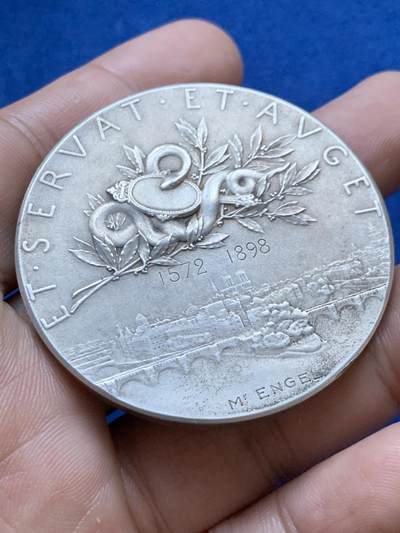 《竞宝斋》第417场 周日，周一，2场连拍 （全场包邮） 法国1898年巴黎证券交易所大银章，Roty大师名章，直径50MM，65.4克，边铭丰饶角+2ARGENT