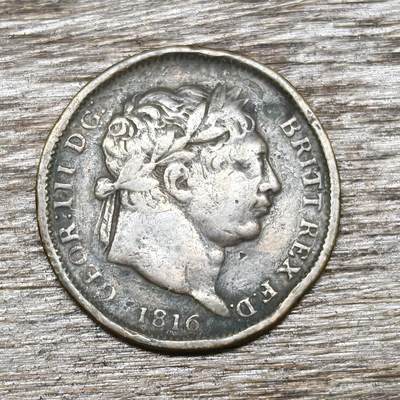 【铜匠收藏】★第130加场★精品币章场，200包邮，不满200.支付运费5元。《接受代拍 代送NGC评级》 - 英国 1816年 乔治三世 6便士 银币 老包浆