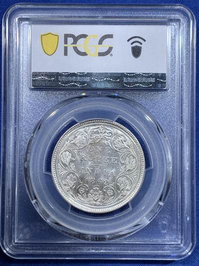 《竞宝斋》第417场 周日，周一，2场连拍 （全场包邮） PCGS MS62 英属印度1862年维多利亚1卢比银币，币面清爽干净，转光强烈细节优秀。