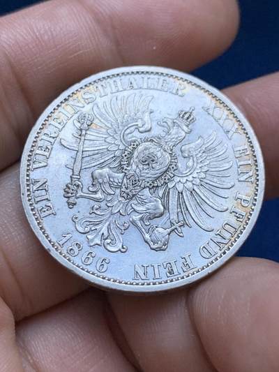 《竞宝斋》第417场 周日，周一，2场连拍 （全场包邮） 德国1866年普鲁士1泰勒银币
