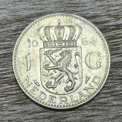 【铜匠收藏】★第130加场★精品币章场，200包邮，不满200.支付运费5元。《接受代拍 代送NGC评级》 - 荷兰 1964年 1盾 朱莉阿娜女王 银币