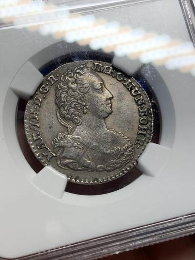 《竞宝斋》第417场 周日，周一，2场连拍 （全场包邮） NGC AU50 奥属尼德兰1753年1/4杜卡特银币，十分少见，特蕾莎女王头像