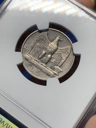 《竞宝斋》第417场 周日，周一，2场连拍 （全场包邮） NGC AUD 意大利1927年5里拉银币