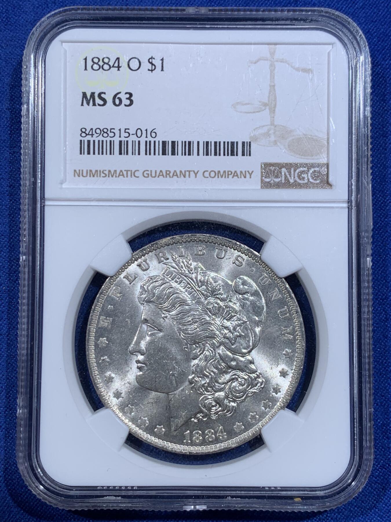 《竞宝斋》第417场 周日，周一，2场连拍 （全场包邮） NGC MS63 美国1884年摩根1美元银币 车轮转光 底板好 低评