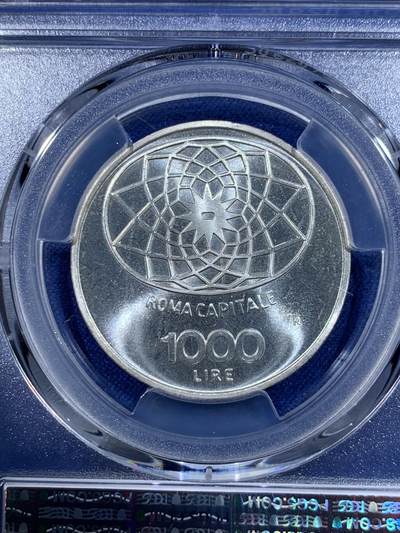 《竞宝斋》第417场 周日，周一，2场连拍 （全场包邮） PCGS MS67 意大利1970年罗马建都百年1000里拉纪念银币，高分！