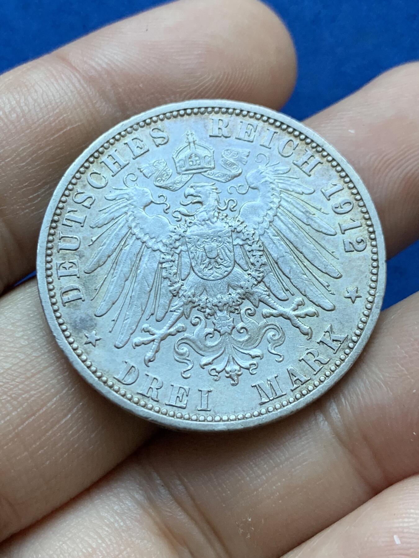 《竞宝斋》第417场 周日，周一，2场连拍 （全场包邮） 两枚一组 德国1909年/1912年威廉二世3马克银币