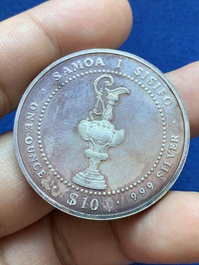 《竞宝斋》第417场 周日，周一，2场连拍 （全场包邮） 萨摩亚1987年美洲杯帆船赛10塔拉银币 999银 31.1克