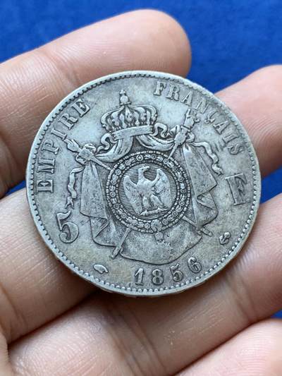 《竞宝斋》第417场 周日，周一，2场连拍 （全场包邮） 法国 1856年 拿破仑三世 5法郎银币 深包浆