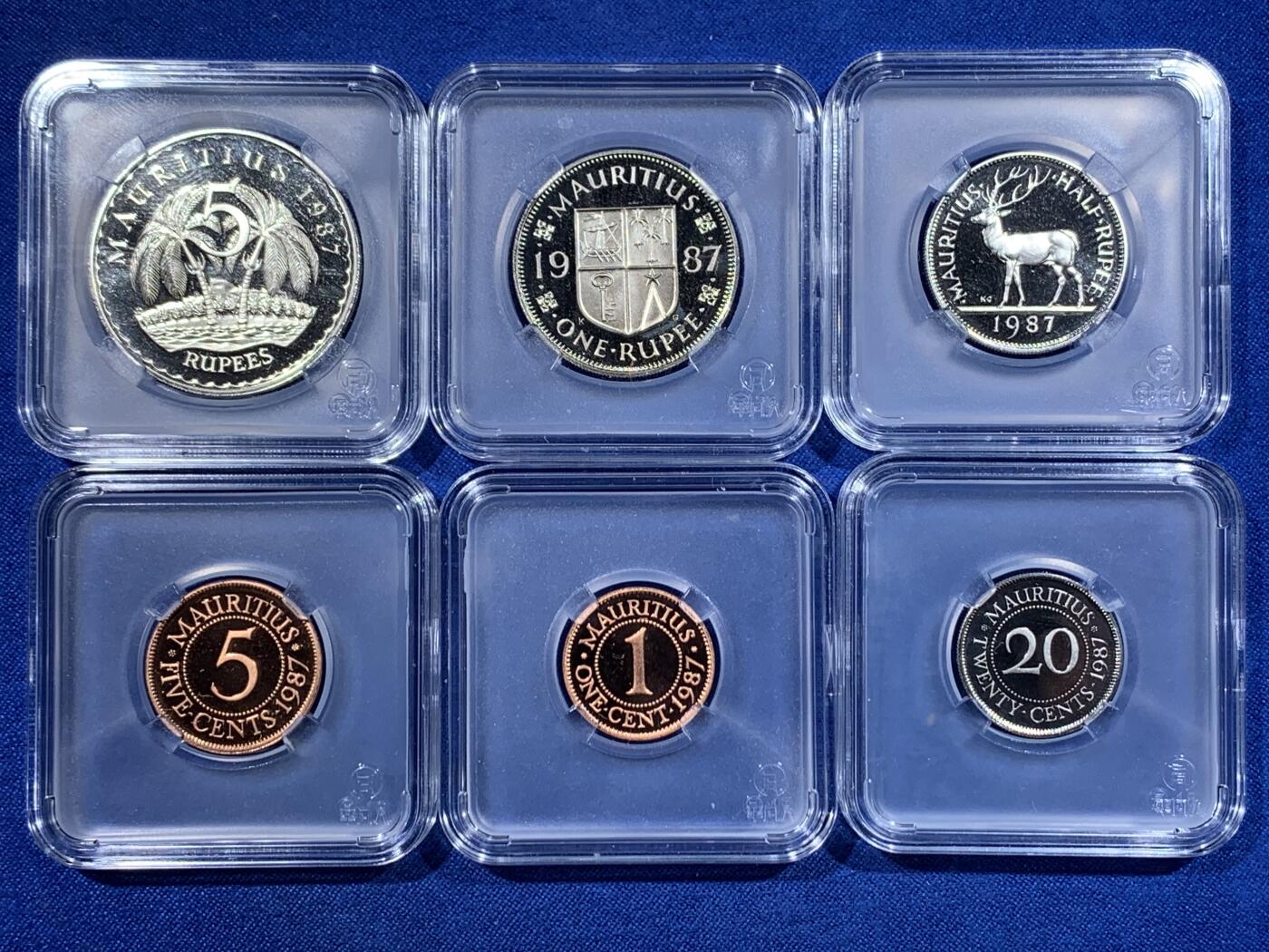 《竞宝斋》第417场 周日，周一，2场连拍 （全场包邮） 六枚一组 1987年毛里求斯精制套币 好品 细节见图