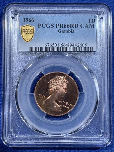 《竞宝斋》第417场 周日，周一，2场连拍 （全场包邮） - PCGS PR66RBDCAM 冈比亚1966年1便士帆船精制币