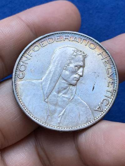 《竞宝斋》第417场 周日，周一，2场连拍 （全场包邮） 瑞士1926年5法郎大银币，大写R版，25克，0.9银，发行量少，克书价高。