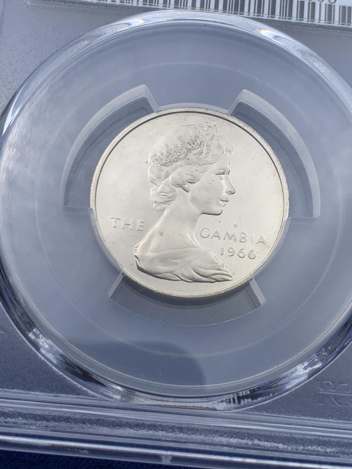 《竞宝斋》第417场 周日，周一，2场连拍 （全场包邮） PCGS PR66CAM 冈比亚1966年1先令棕榈精制币