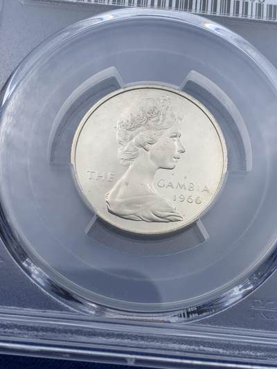 《竞宝斋》第417场 周日，周一，2场连拍 （全场包邮） PCGS PR66CAM 冈比亚1966年1先令棕榈精制币