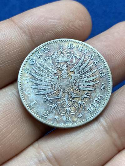 《竞宝斋》第417场 周日，周一，2场连拍 （全场包邮） 意大利1906年2里拉银币 少见版别