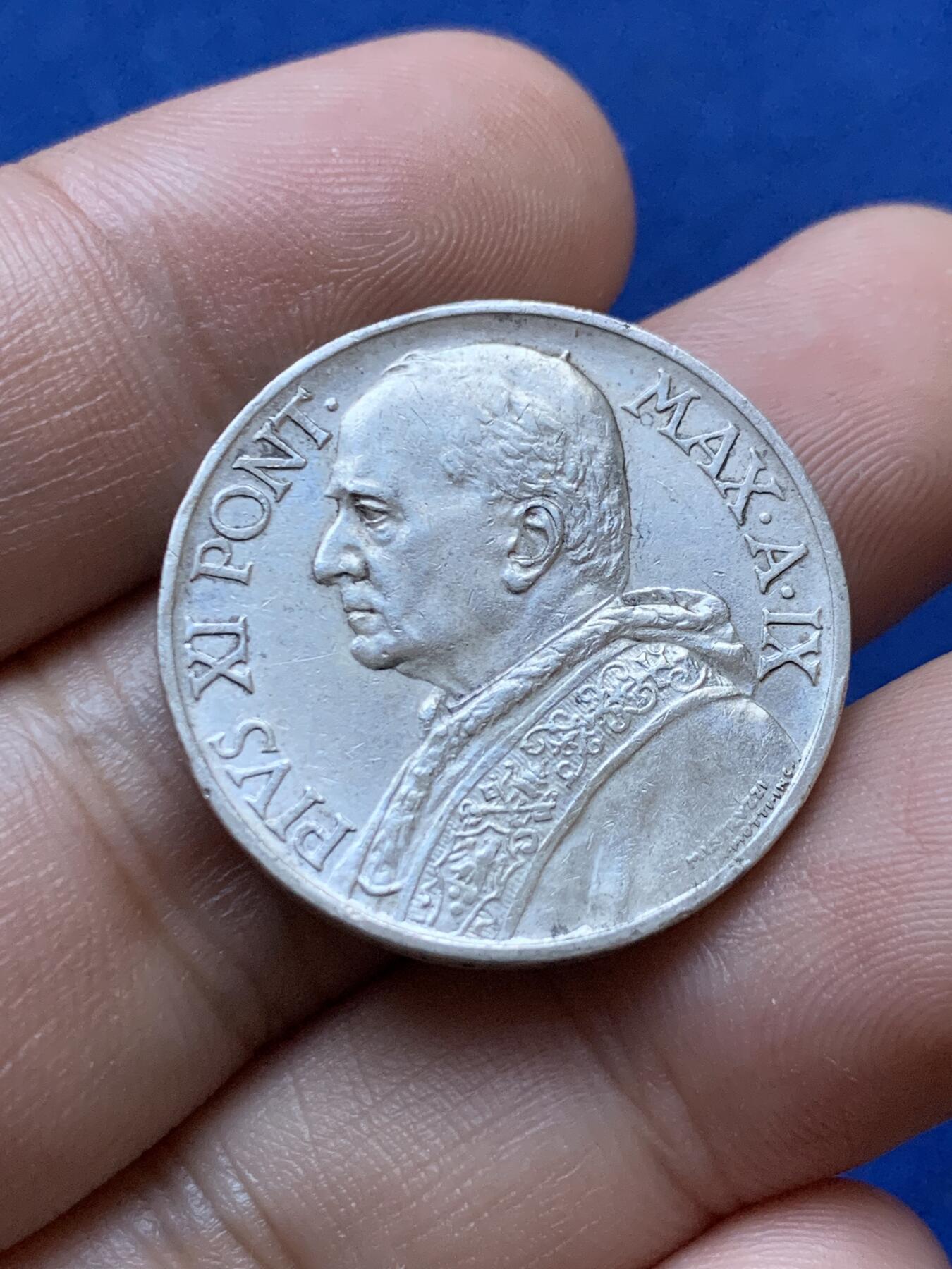 《竞宝斋》第417场 周日，周一，2场连拍 （全场包邮） 教皇国1930年庇护十一世10里拉银币