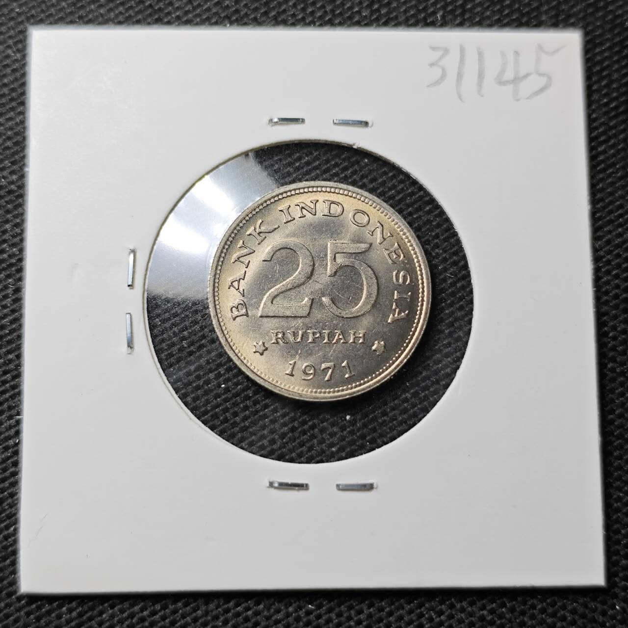 KK钱币收藏小铺 第331期 2月预留时间 周末发货  1971印度尼西亚25卢比 拆卷品