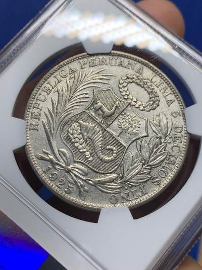 《竞宝斋》第417场 周日，周一，2场连拍 （全场包邮） NGC AU55 秘鲁1925年早期一索尔银币 老包浆